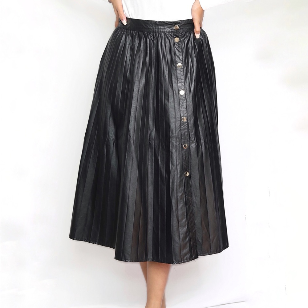 Zara Pleated Faux Leather Skirt
